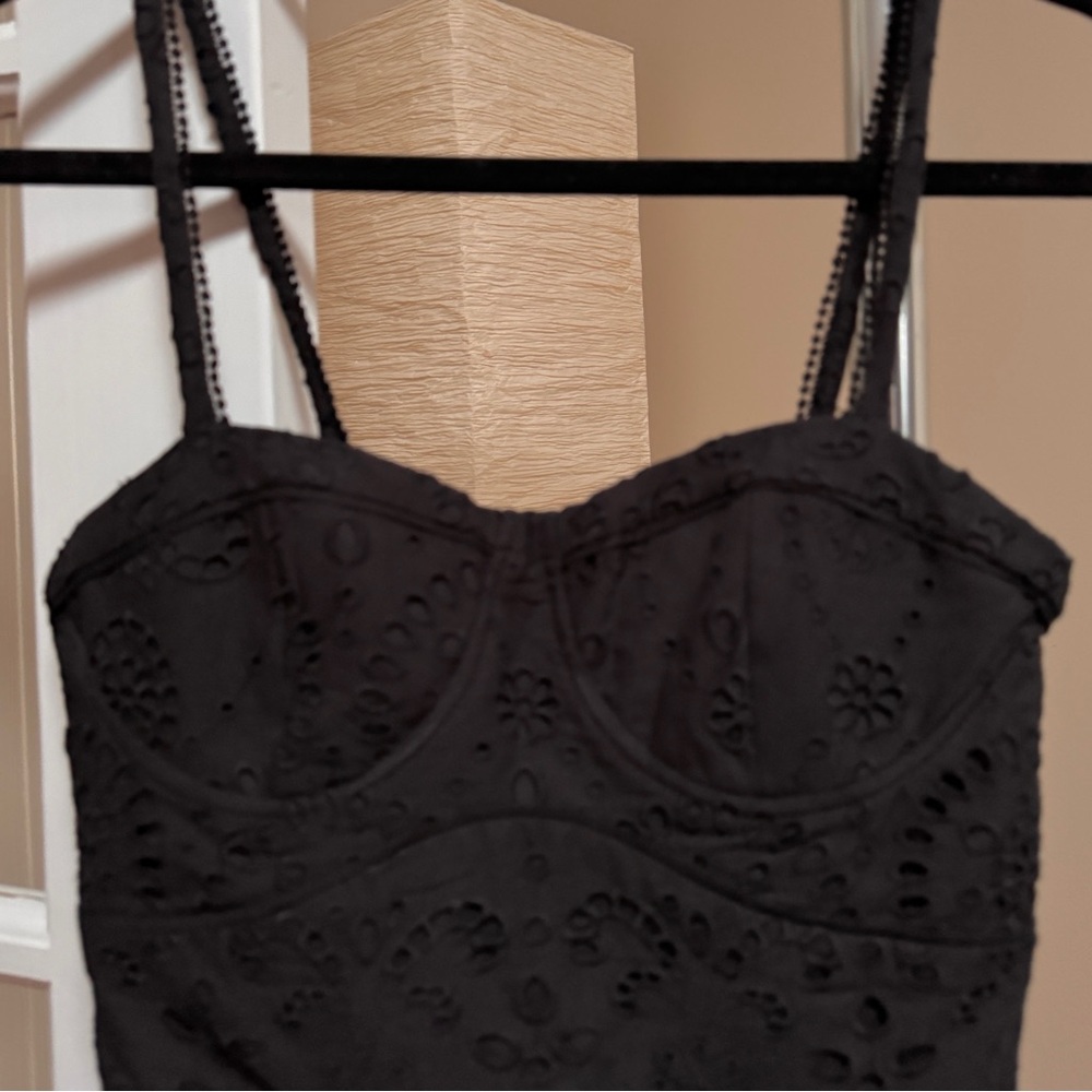 Zara Embroidered Eyelet Corset Black Dress - Picture 3 of 5